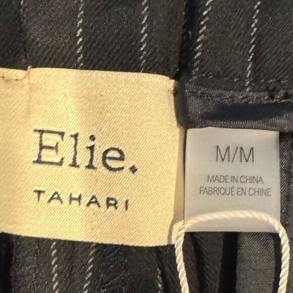 Elie Tahari Black Pinstriped Pleated Wide Leg Pants Size Medium - Picture 9 of 12